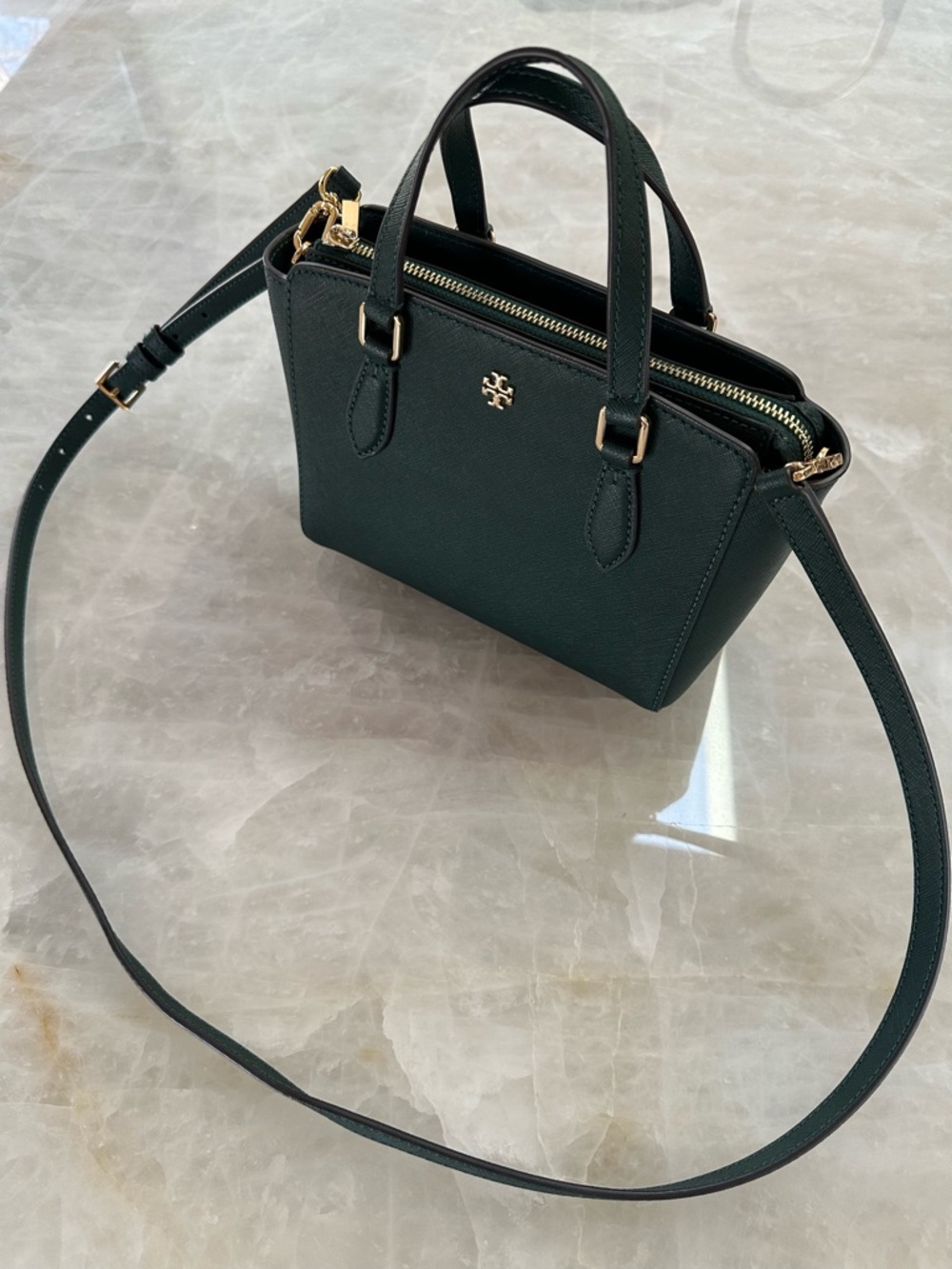 Tory Burch Mini Emerson Tote – Jitney Green (Leather, Gold Hardware)